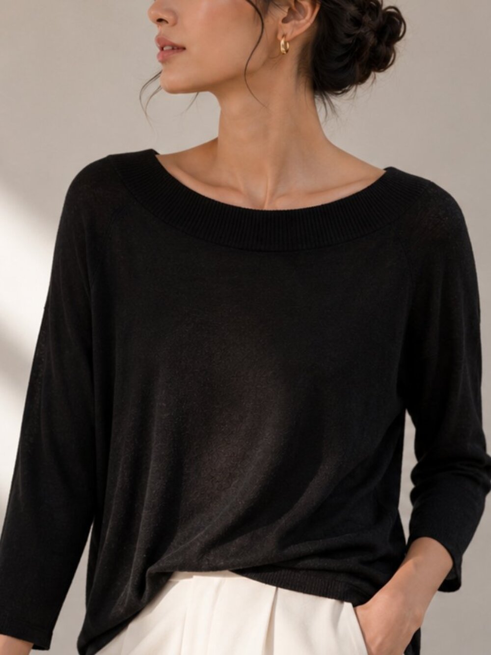 NWT SI.IAE 100% Cashmere Black Open Back Tie Sweater Oversized